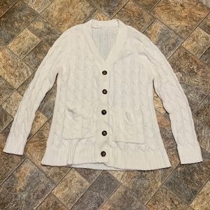 Plus size 3X knit sweater. Functioning button with pockets. Very soft and warm.